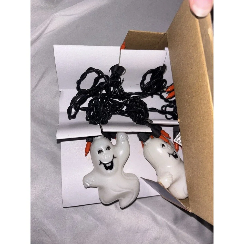 Witchcicle Ghost Halloween String Lights 50 Orange Black Cord Plug-In